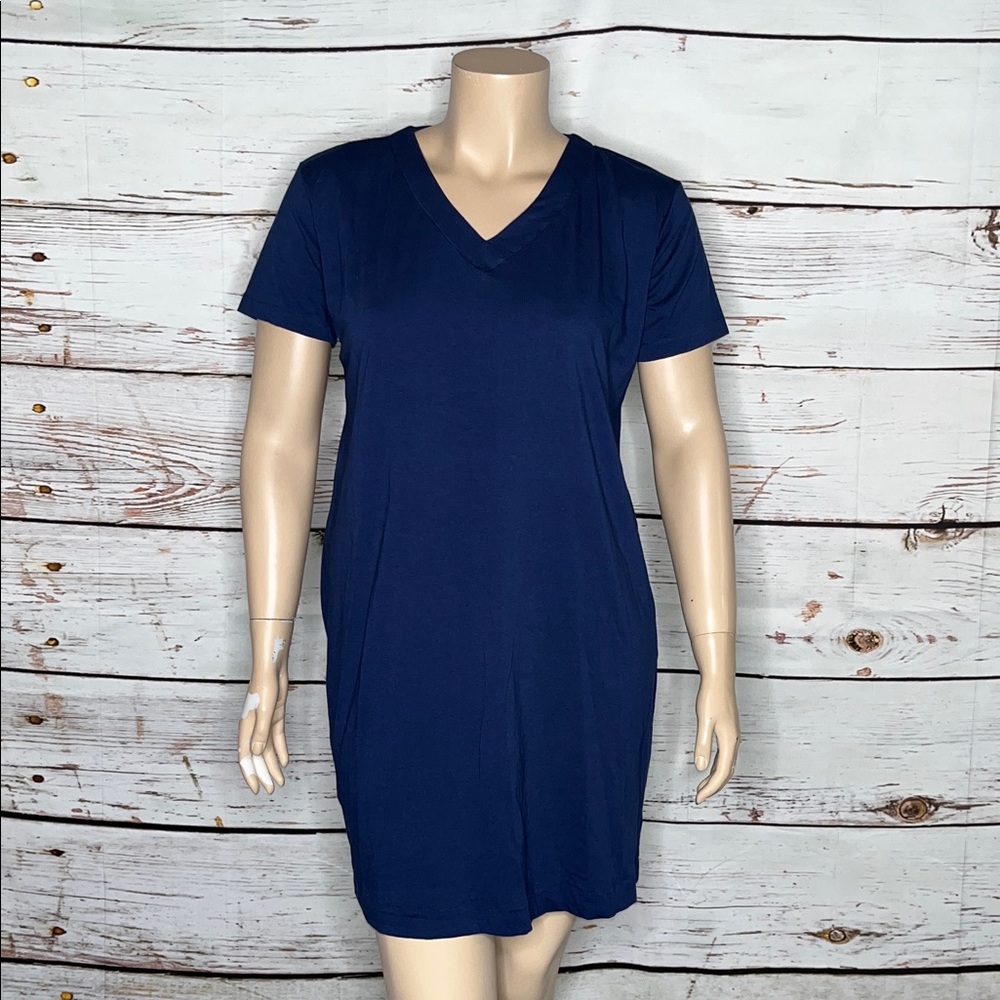 By Tavi NWT Size XL Navy Blue Short Sleeve V-Neckline Basic Knit Dress